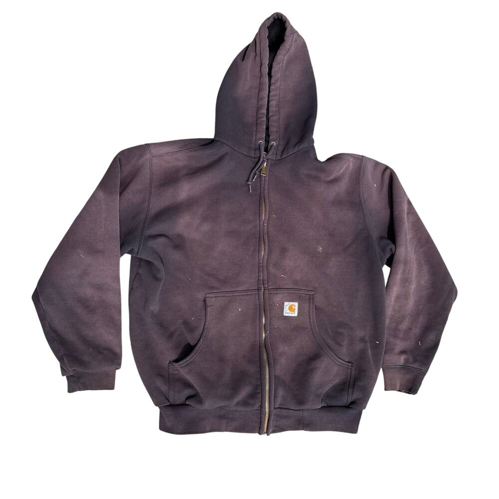Carhartt Gray Distressed Full Zip Hooded Lined Men's Hoodie w Pockets Large?